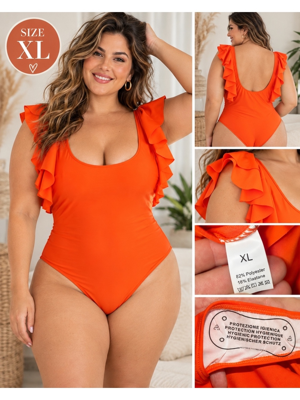 Orange Ruffle One Piece Swimsuit XL